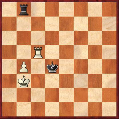 1.Rf4! El Método Grigoriev por el lado ancho no funciona 1.Rd4? Td8+ 2.Rc5 Te8 3.Rd5 Td8+ 4.Rc6 Te8 5.Te1 Rg6 6.Rd7 Te5 7.Rd6 Ta5 8.e5 Ta6+ tablas.