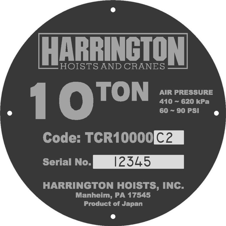 10.0 Información de las Harrington Hoists tiene disponible una lista de partes completa la cual se entrega separado con su.