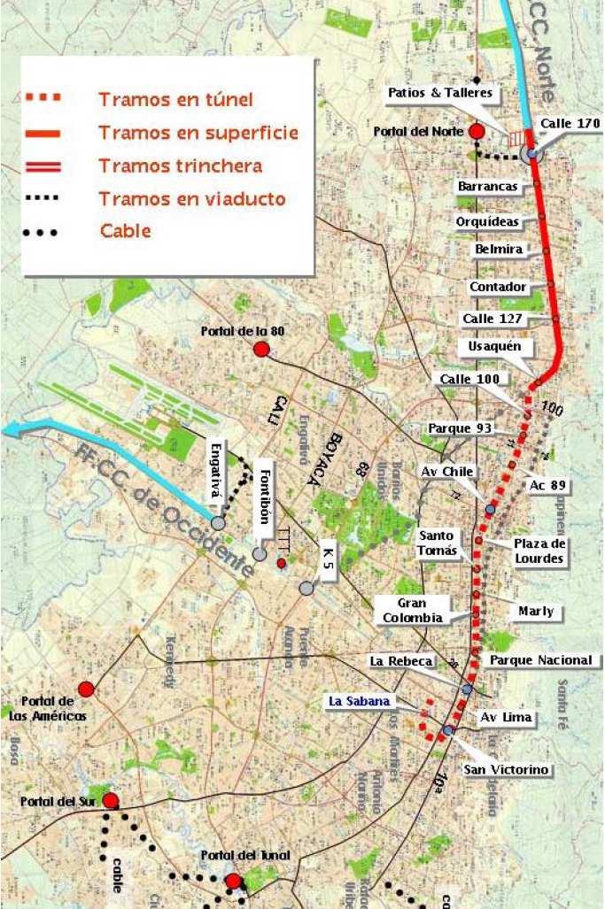 La Primera Línea L de Metro (PLM) tendrá una longitud total de 34,5 Km, iniciando en la Calle 170 con Kra 9 hasta el Portal de las Américas de TransMilenio. Su construcción n se hará en dos fases.