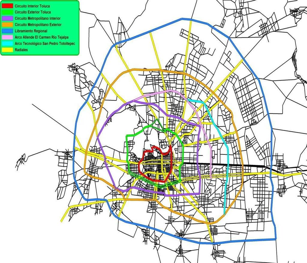 Plan Gran Visión Región Toluca N Circuito Interior de Toluca Circuito Exterior de Toluca Circuito Metropolitano Interior Circuito Metropolitano Exterior Libramiento Regional Arco Allende-El