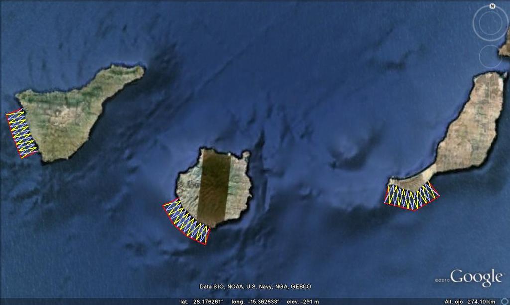 a) Realización de transectos marinos frente a las costas de Tenerife, Gran Canaria y Fuerteventura.
