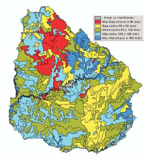 Figura 2. Capacidad de almacenar agua disponible en los suelos del Uruguay. Fuente: Molfino y Califra (2001). BIBLIOGRAFÍA ALTAMIRANO, A.; DA SILVA, H.; DURÁN, A.; ECHEVERRÍA A.; PANARIO, D.