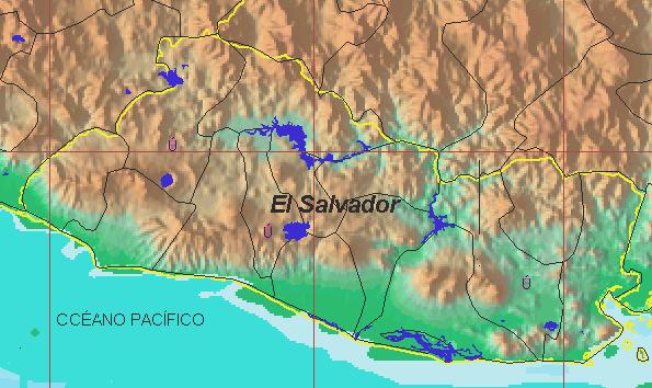 Fig1- Mapa físico de El Salvador Volcán de Usulután 4.2.Ubicación geográfica de la zona de estudio El volcán de Usulután, con una altura máxima de 1.451 m.s.n.m, se encuentra en la parte oriental de la República de El Salvador, en el departamento de Usulután.