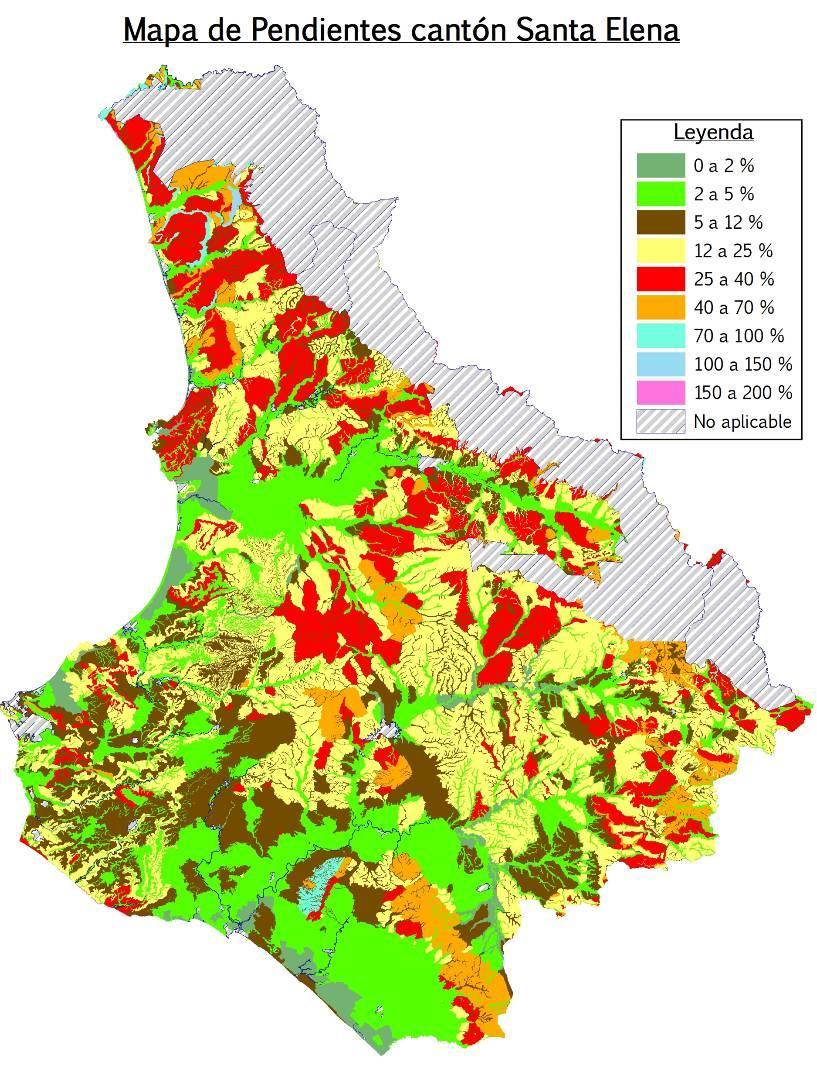 55 Gráfico 2.2. Mapa de pendientes cantón Santa Elena Fuente: IEE. 2012. Elaboración propia. 4.1.3.5. Hidrología En cuanto a hidrología, el cantón abarca