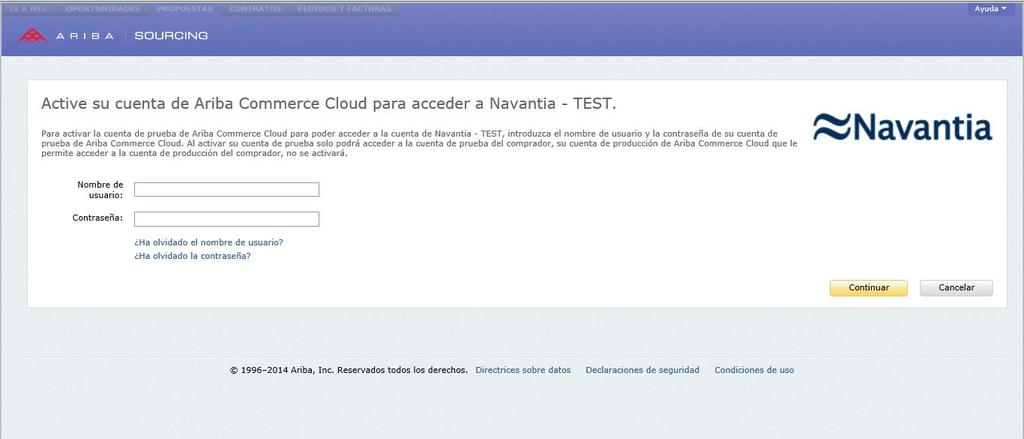 Caso B.1. Usted ya está registrado en Ariba Commerce Cloud con otro cliente.