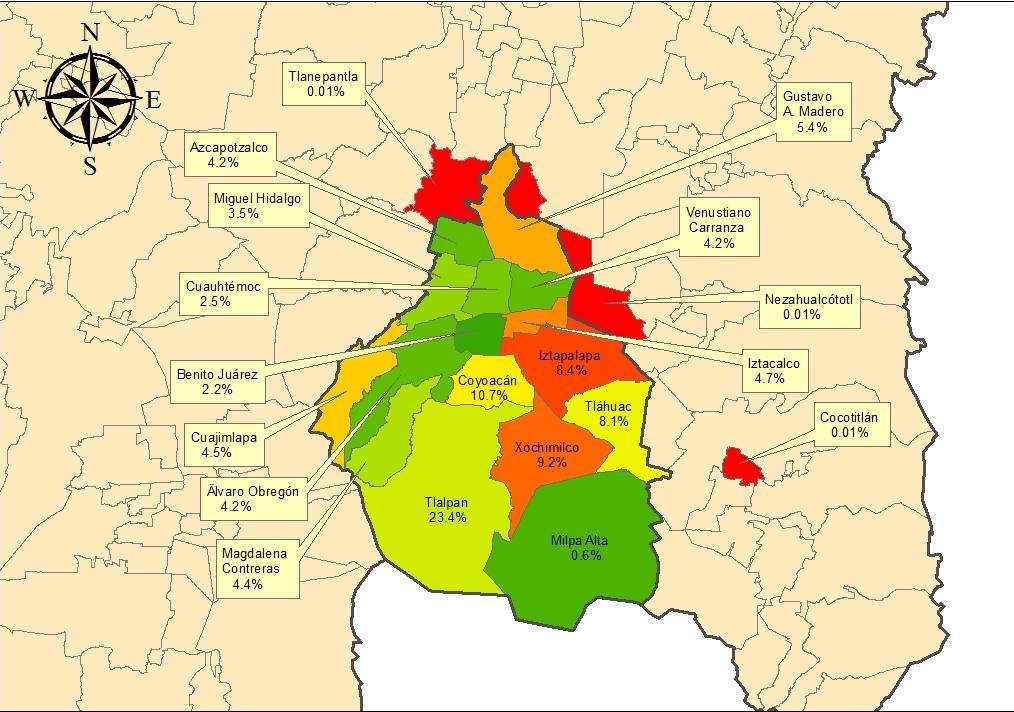 El mayor porcentaje de beneficiarios de SCOT se localizan en Tlalpan (23%),