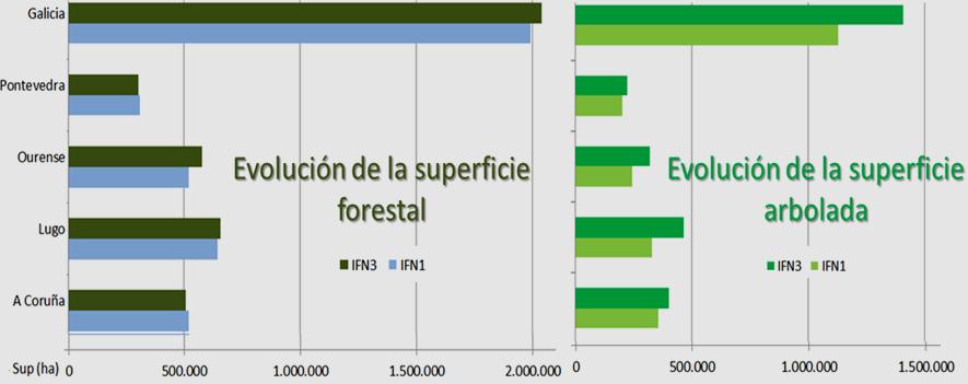 Tabla 4. Evolución de la superficie forestal arbolada. Comparativa de inventarios. IFN Uso Forestal arbolado Ámbito territorial Superficie forestal arbolada.