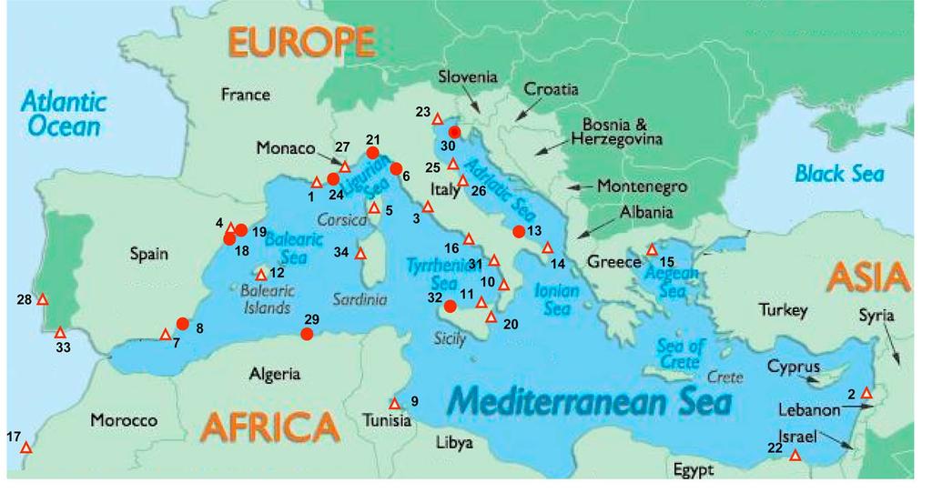 Proliferacions d Ostreopsis en la costa Mediterrània 8 Llocs amb proliferacions però sense símptomes en humans
