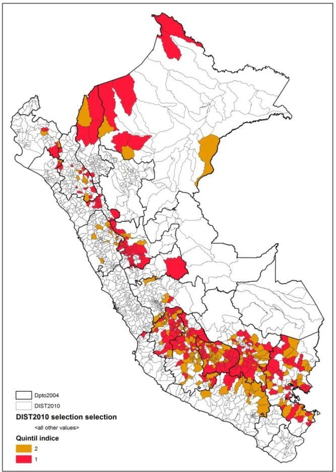 Ámbito de intervención Se han priorizado 341 distritos de la Sierra Sur ubicados en los departamentos de Huancavelica, Ayacucho, Apurímac, Cusco, Puno y Arequipa: Mayor concentración de pobreza y