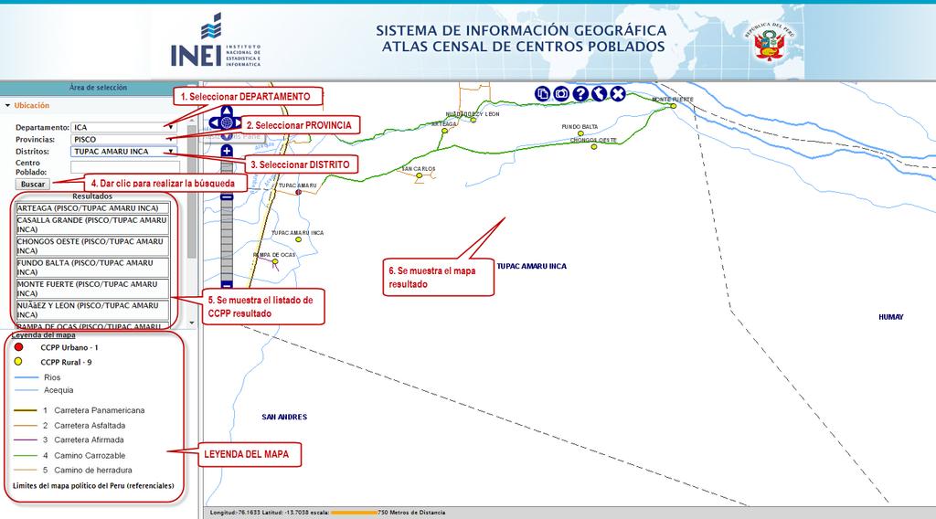 3. DESCRIPCION DE LAS OPCIONES DEL SISTEMA 3.1 UBICACIÓN Dentro del mapa resultado, visualizará la ubicación de los centros poblados (CCPP).