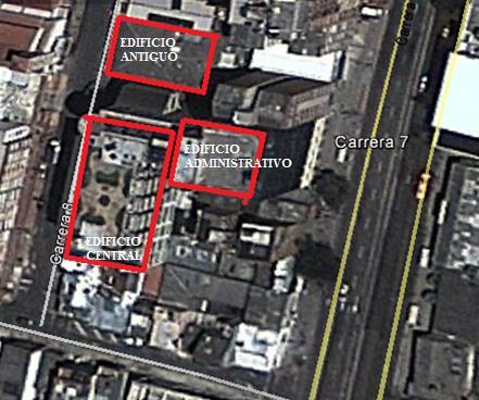 Figura 6. Edificios que componen la sede de ingeniería de la Universidad Distrital. Fuente: 2013, maps.google.es 2.