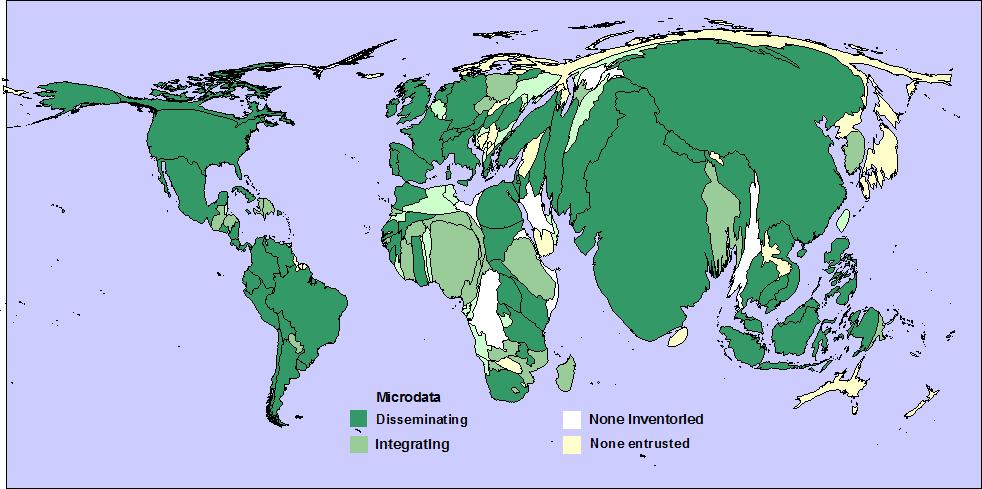 IPUMS: 2012 (ponderada IPUMS-International por población nacional) verde oscuro = en diseminación (69 paises, 212