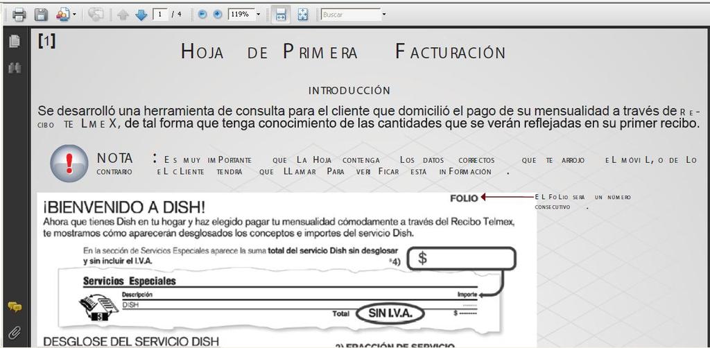 LLENADO HOJA DE FACTURACION Nos muestra la hoja de primera facturación TELMEX CALENDARIO DE PAGOS