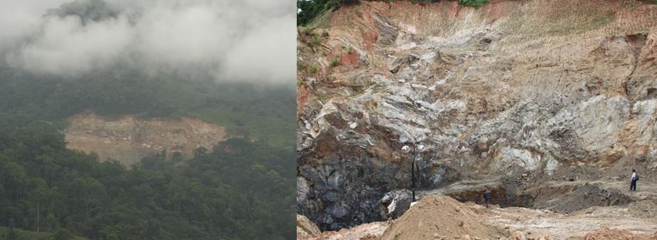 En la figura 2 se observa la mina cristina en una vista macro en medio de la vegetación se ve poco significativa; Sin embargo, en la imagen a la derecha la toma es en las instalaciones de la mina y