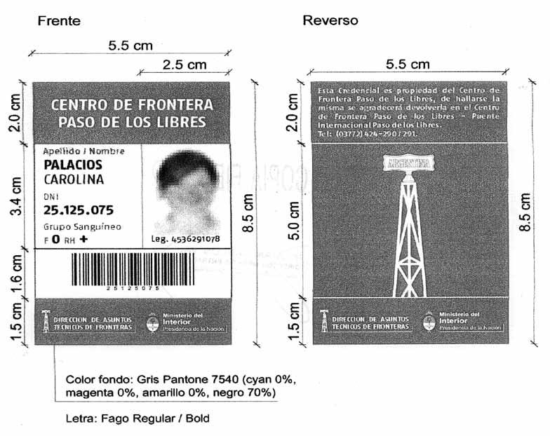 Lunes 9 de mayo de 2011 Primera Sección BOLETIN OFICIAL Nº 32.145 7 Modelo de la tarjeta identificatoria.