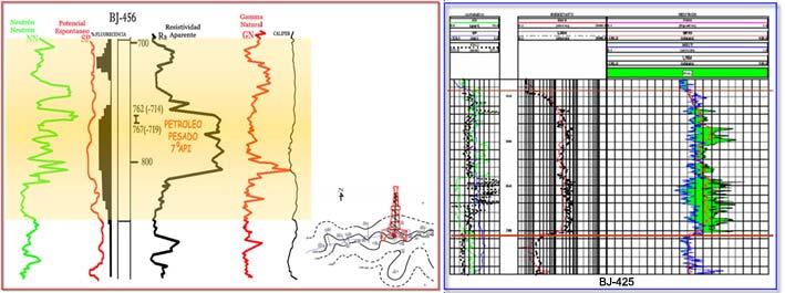 - Complejo de registros geofísicos de pozos antes del 1990 y después. De los resultados de la correlación estratigráfica Pérez, L.