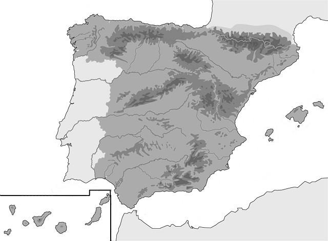 PARTE III. INTERPRETACIÓN DE INFORMACIÓN. (3 puntos) 1. Sirviéndose del mapa de la Península Ibérica adjunto, conteste a las cuestiones planteadas.
