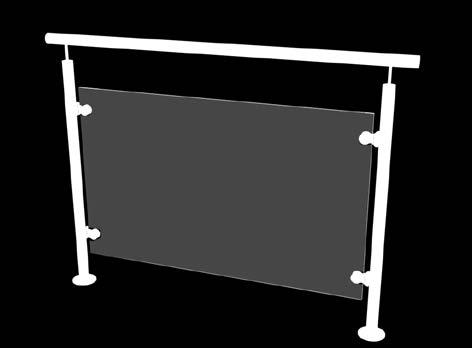 redondo Ø 1 1/2 Postes cuadrados 1 1/2 x 1 1/2 c/conector 3/8 Resguardo de cristal templado 9.