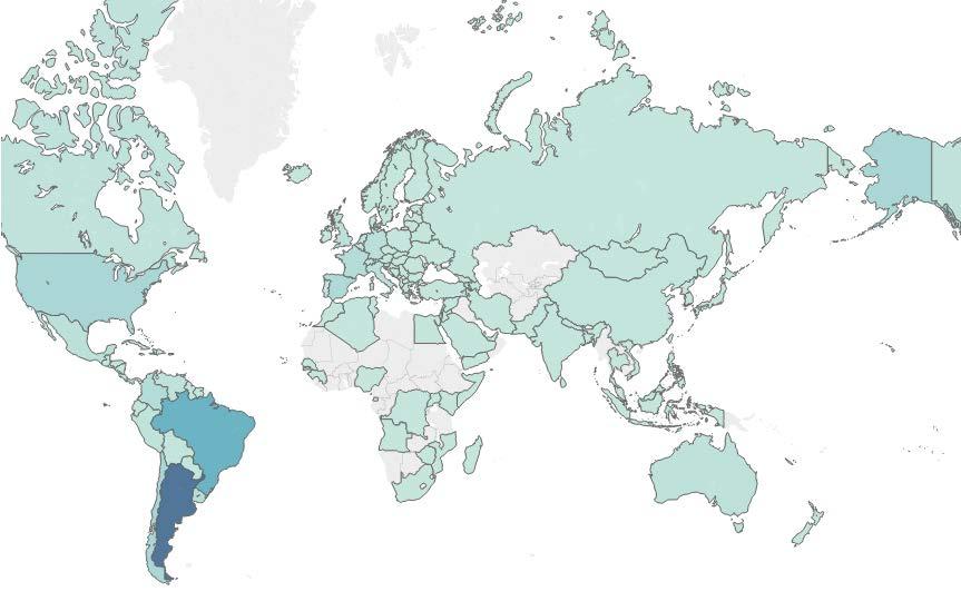 CABA 25,5% Argentina 23,1% Limítrofes 22,6% Europa 12,4% Resto de América Latina y Caribe 7,6%