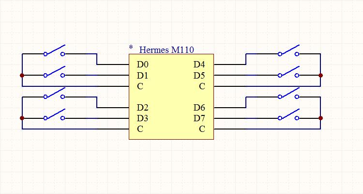 3. Conexión de entradas digitales El Hermes M110 cuenta con 8 entradas digitales no aisladas. Estas entradas se deben activar desde contactos libres de potencial tal como se muestra en la fig.2. Fig.
