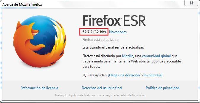 opción Acerca de Firefox: Se