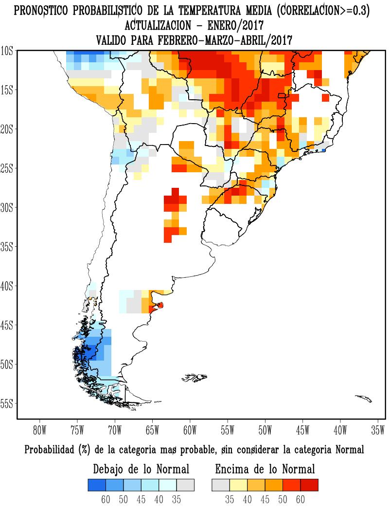 Continuación Pronóstico estacional de temperaturas Pronóstico para: Feb-Mar-Abr Actualizado: 15 Dic Fuente: Centro Regional sobre el clima para el Sur de América del Sur (CRC-SAS).