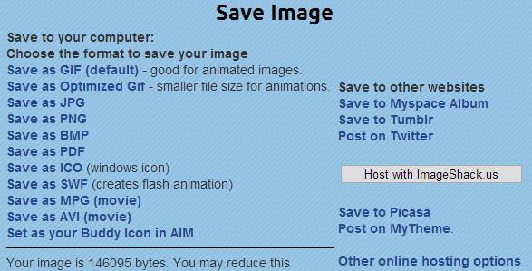 Una vez redimensionada la imagen volveremos a hacer un clic sobre el menú File -> Save Image o el botón Save Image del lateral izquierdo. Por último seleccionaremos el formato para guardar la imagen.