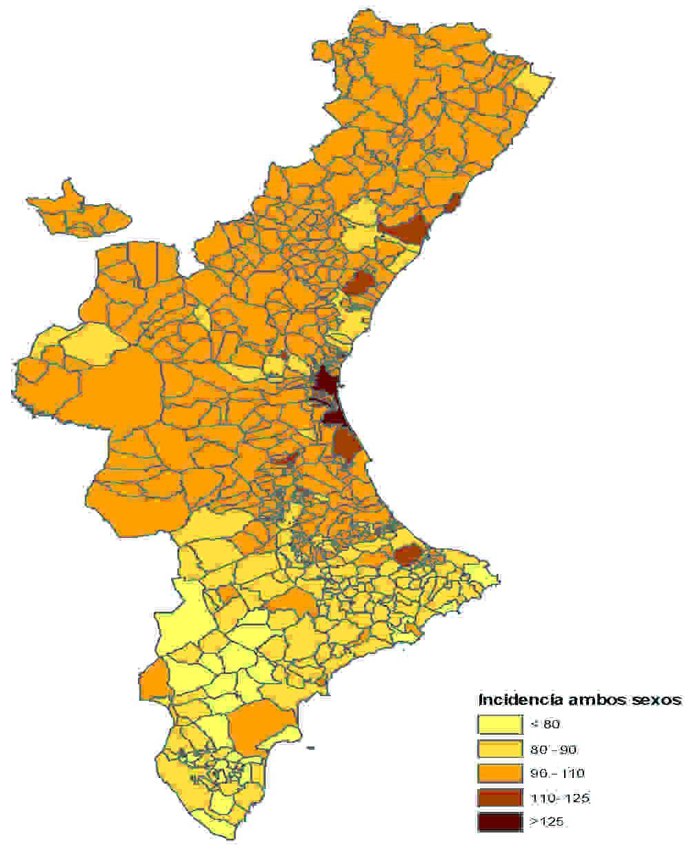 nicipios del área 2 Oropesa, Castellón y Vall d Uixó y Pego del área 12 tienen las RME entre 110 y 125.