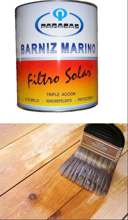 BARNIZ MARINO FILTRO SOLAR Es un producto de alta calidad, formulada a base de resinas alquídicas y aditivos de última generación (UV), que producen una película brillante, impermeabilizante y de