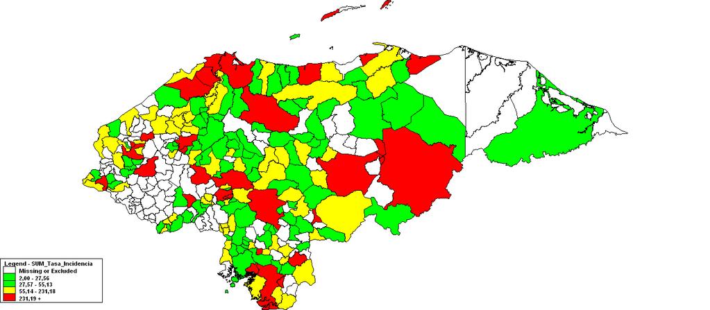 Caracterización de los municipios con Dengue por tasa por 100,000 habitantes a la semana epidemiológica No