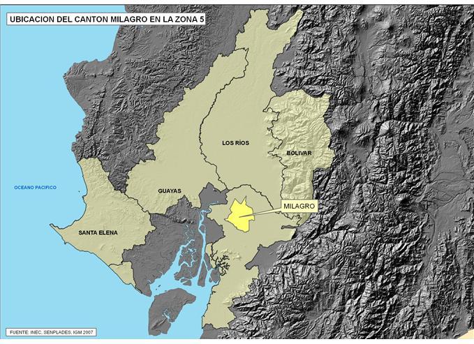 FICHA DE CIFRAS GENERALES CANTÓN Cantón MILAGRO, Provincia de GUAYAS se encuentra en la Zona 5 de planificación.