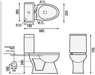 INODORO CON TANQUE TLANTA ref. 7501 P/W 685x385x7 45 mm Inodoro con tanque salida horizontal Floor toilet with tank, horizontal outlet INODORO CON TANQUE TLANTA ref.