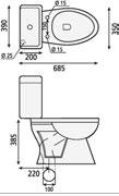 18985 P. 14385 Taza con juego de fijación Tapa soft close Juego de mecanismo de doble descarga 3/6 litros WC pan with fixing kit Soft close system 3/6 litres dual-flush cistern tittings @24,5 kg.