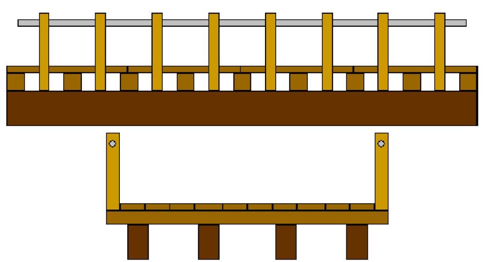 7 Puentes de Madera Este tipo de puente se ha usado con longitudes de hasta 20 m, en caminos de poca circulación, con vehículos livianos. (Romo, Puentes de Madera, 2014) Figura 4: Puente de Madera.
