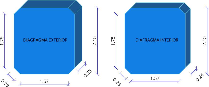 36 Figura 34: Corte transversal de diafragmas El diafragma interno tiene un volumen de 0.9984 m 3 y el diafragma externo, 1.46 m 3.
