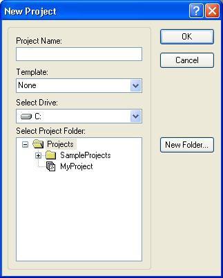 3. Primer paso 2. Ingrese el nombre del proyecto en el cuadro [Project Name], por ejemplo, PrimAplic. 3. Haga clic en el botón <OK> y cree el proyecto nuevo.