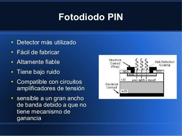 5.1.2. FOTOFIODO PIN El fotodiodo PIN es el detector más utilizado en los sistemas de comunicación óptica.