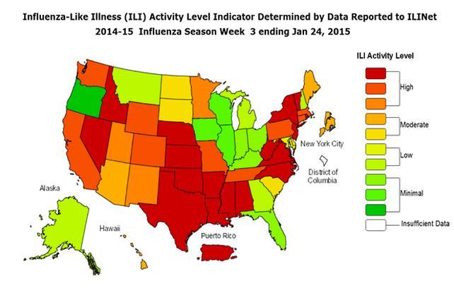United States ILI activity (4.4%) continued above the national baseline of 2% / La actividad de ETI (4,4%) continúa por encima de la línea de base nacional del 2% Influenza detections (19.