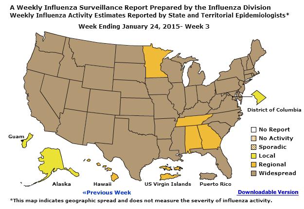 US: Weekly influenza activity reported by State and Territory Actividad semanal de influenza reportado por estado y territorio US: Número de fallecidos pediátricos asociados a influenza por semana: