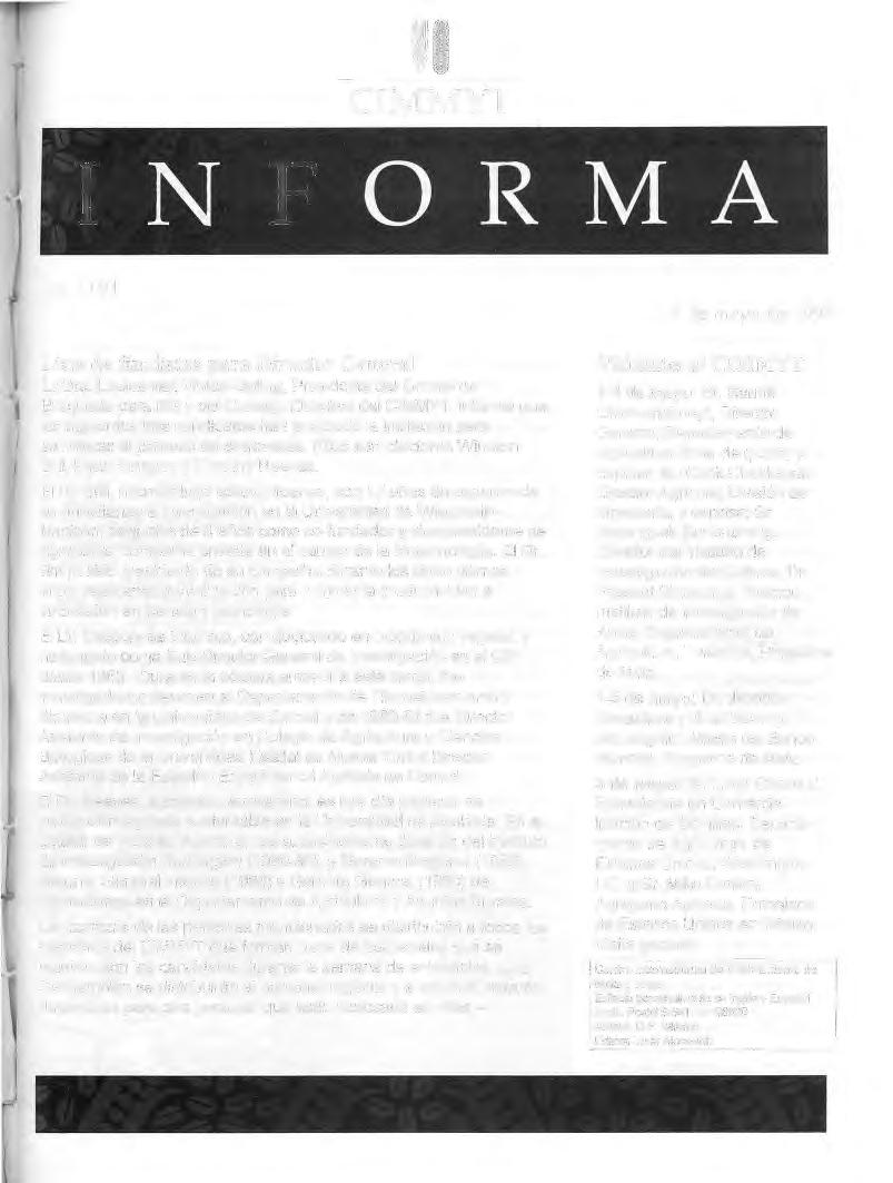 '' CIMMYT INFORMA No. 1191 Lista de finalistas para Director General La Ora.