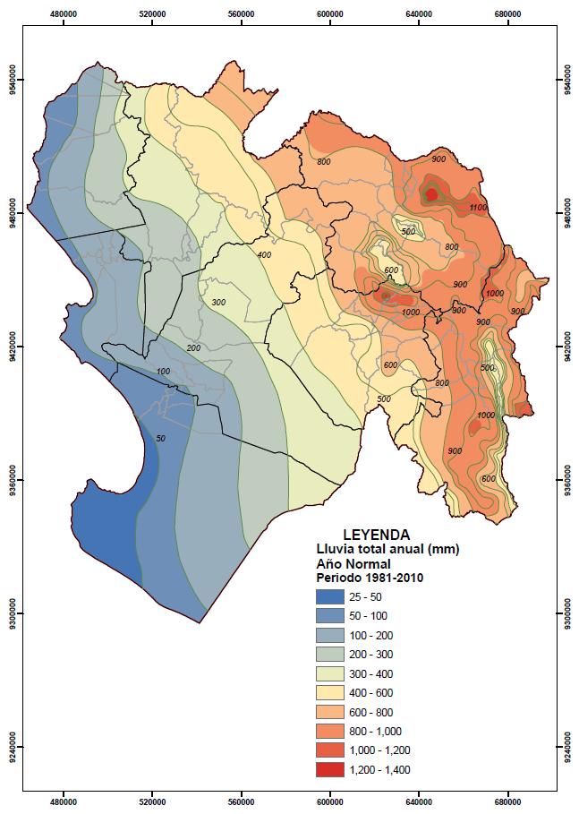 Mapa N 03: Lluvia Total Anual Piura. Meseta Andina Fuente: YAURI Q. (2016).