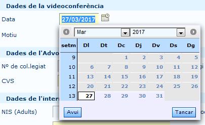 Quan s hi hagi d introduir dates, es pot fer de dues maneres: 1) Amb el teclat, seguint el format de data «DD/MM/AAAA», per