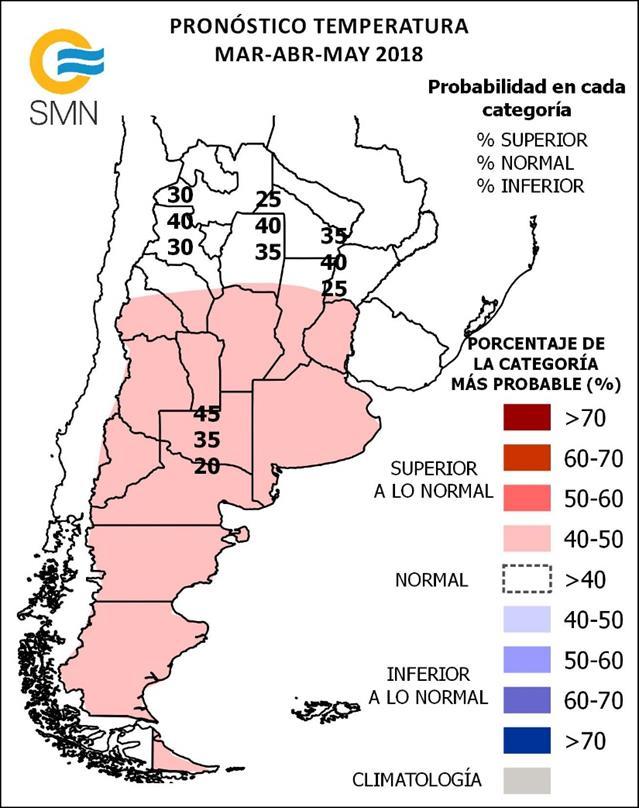 Se prevé mayor probabilidad de ocurrencia de precipitación: - Inferior a la normal sobre las provincias del Litoral, región de Cuyo, centro y norte de la Patagonia - Normal o inferior a la normal