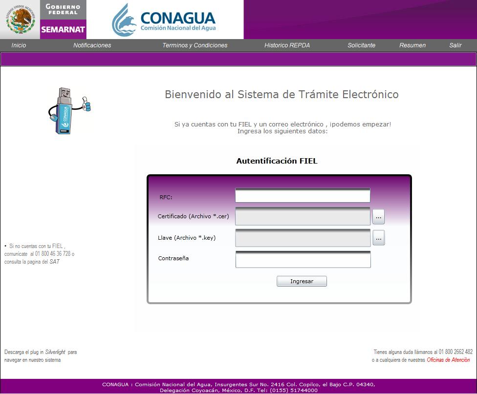 INGRESO AL SISTEMA Para realizar un trámite electrónico debe ingresar a la página de Internet www.conagua.gob.