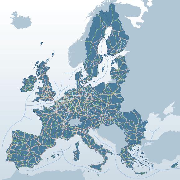 2. Redes Europeas Red transeuropea de transporte (TEN-T) Transporte bimodal Carretera Fluvial Marítima Tren de
