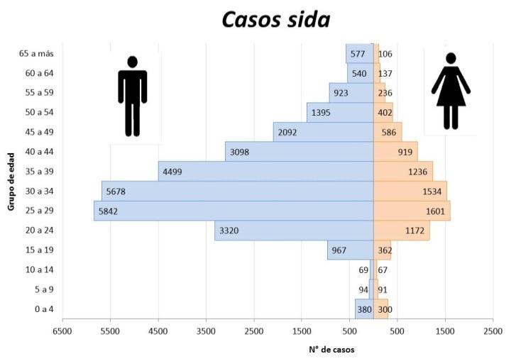 Figura 5. Casos acumulados de VIH y sida: Distribución por edad y sexo.
