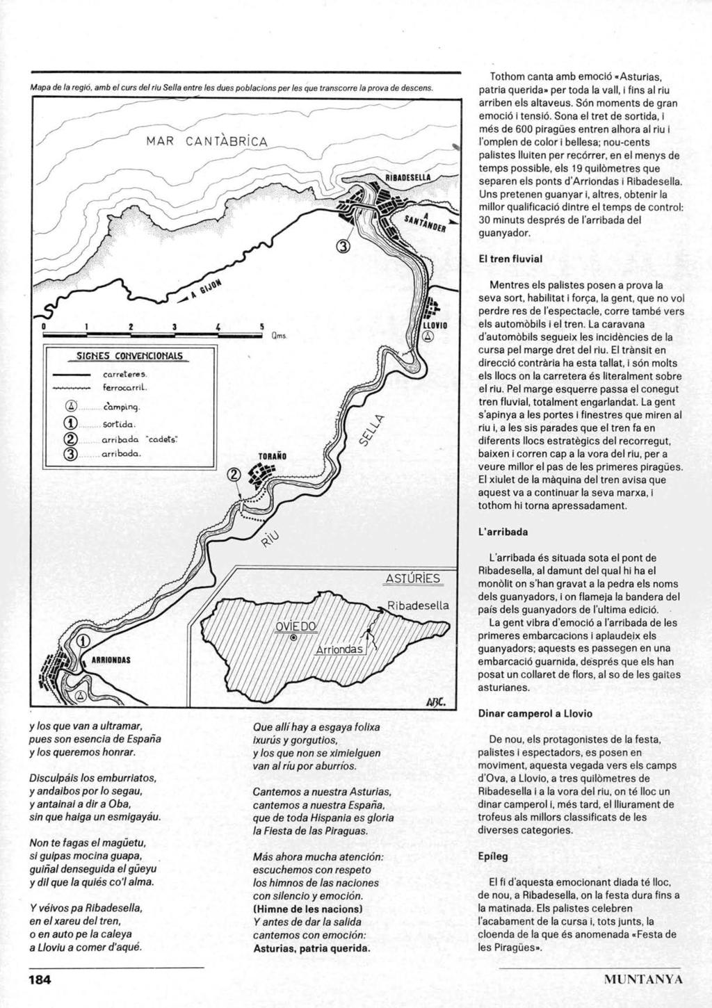 Mapa de la regió, amb el curs del riu Sella entre les dues poblacions per les que transcorre la prova de descens.