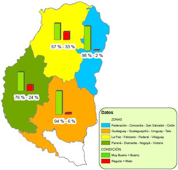 Mapa 2: Condición del cultivo de maíz de 2da por zonas CONDICIÓN SOJA DE 2DA Teniendo como base la información recibida de los Colaboradores se ha estimado que en el ámbito provincial el 75% del área