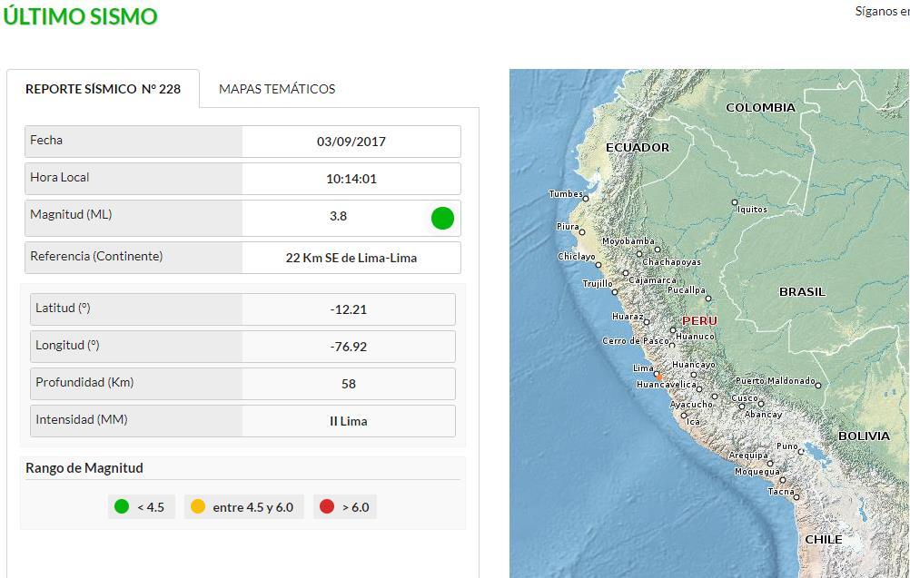 El tercer movimiento telúrico de 3.8, ocurrió a las 10:14 de la mañana localizado a 22 kilómetros al sureste de Lima, con 58 km de profundidad.