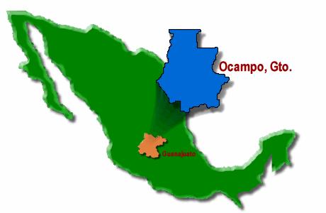 Fig. 1: Ubicación del municipio de Ocampo, al norte del Estado de Guanajuato LA PROBLEMATICA ARQUEOLÓGICA Los trabajos realizados por Beatriz Braniff en la década de los 60 s en la frontera